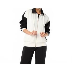 NEW COCO + CARMEN hilarie two-tone zip front sweatshirt in black/ivory